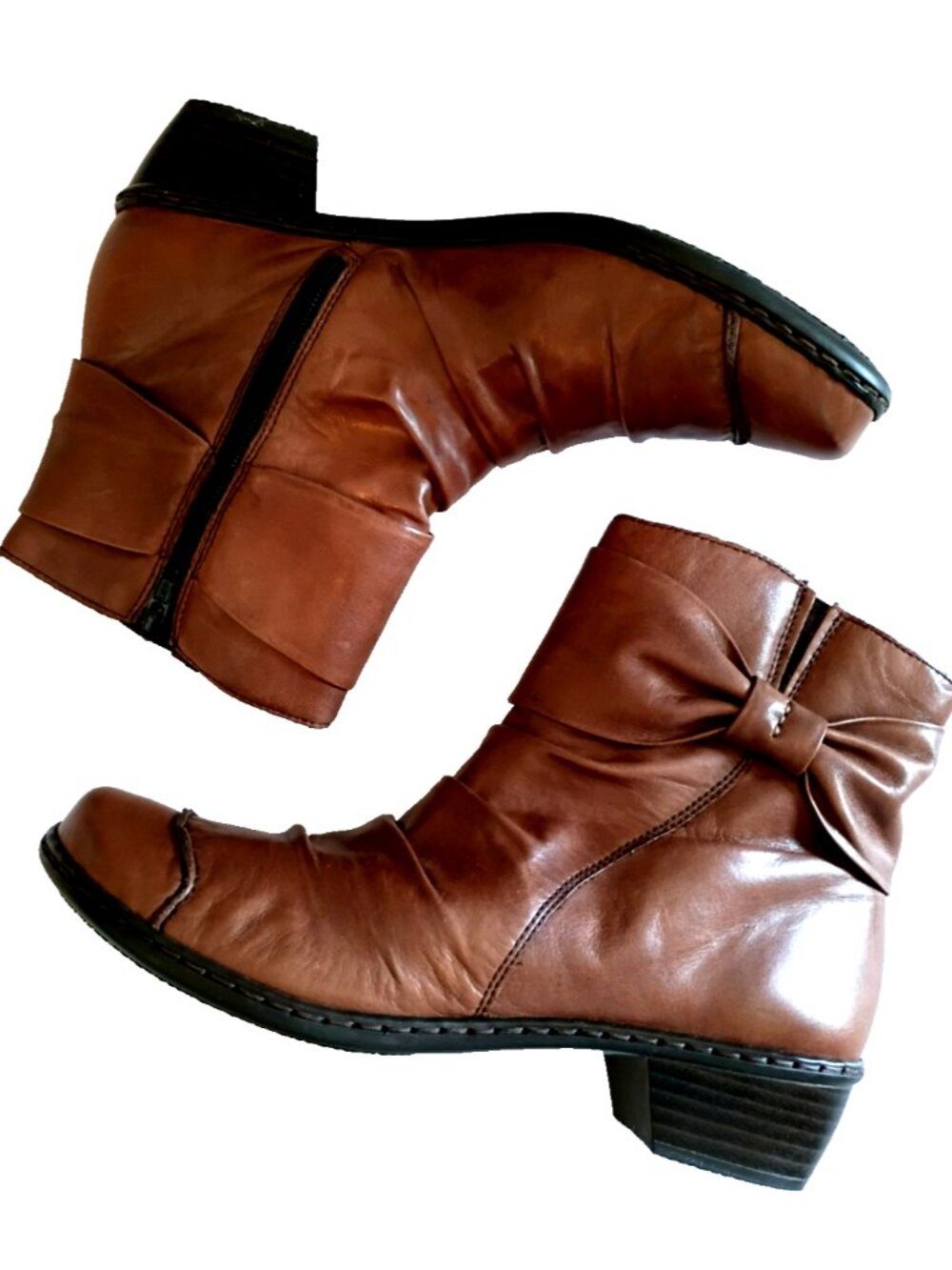 Rieker Ankle Boot Ruched Leather Anti-Stress Side Zip Slouch Brown  - 8 (39)